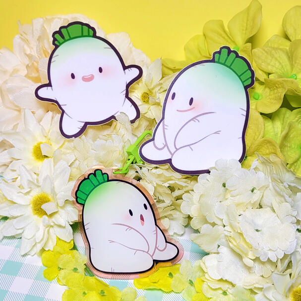 Original Daikon Keychain and Stickers